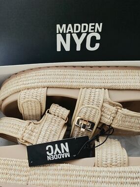 Madden NYC Women's Beige Woven Platform Sandals